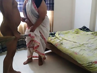 Sexually aroused Indian COUGAR gets wrecked by a stranger's rock-hard prick in a milky saree