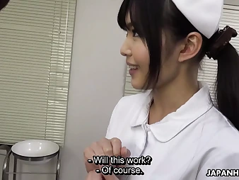 Ultra-kinky Japanese nurse Megumi Shino gives a supah warm hj to her patient's manhood in the physician's office