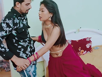 Desi Indian Assam grown up movie star Gargi's first time wide a saree forth her BF